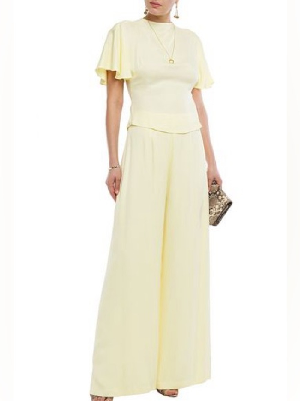NWT Pale Yellow Wide Leg Silky Trousers by Vanessa Cocchiaro Paris